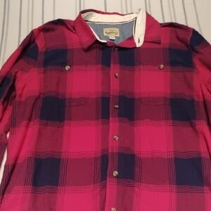 Casual Red and Navy Plaid Button-Down Shirt